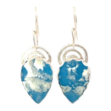 Load image into Gallery viewer, Cloud Dreams Collection handmade plum agate spiral earrings in fine silver with teardrop design.