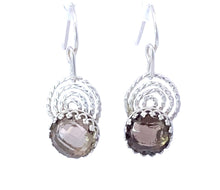 Load image into Gallery viewer, Smoky Quartz Fine Silver Sacred Spiral Earrings. 1 1/4" long