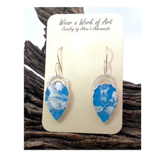 Load image into Gallery viewer, Cloud Dreams Collection. Handmade plume agate spiral earrings with silver wire, inspired by cloud formations.