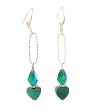 Load image into Gallery viewer, Malachite and Swarovski crystal Sterling earrings 2" long