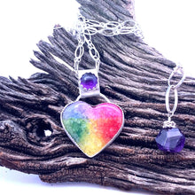 Load image into Gallery viewer, 'Memories of Childhood' Solar Quartz and amethyst Heart Pendant. 1 1/2" tall.