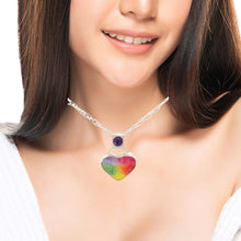 Load image into Gallery viewer, 'Memories of Childhood' Solar Quartz and amethyst Heart Pendant. 1 1/2" tall.