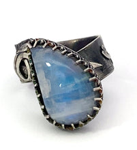 Load image into Gallery viewer, 'Slice of Moonlight' Moonstone antiqued Sterling Silver Ring.  size 9 adjustable 1/2"