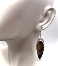 Load image into Gallery viewer, 'South Seas Treasure" Indonesian Amber Fine Silver earrings 2 1/4" long