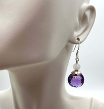 Load image into Gallery viewer, moonstone amethyst earring on lobe