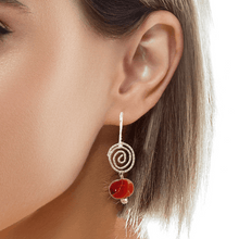 Load image into Gallery viewer, 'South Seas Treasure' Sacred Spiral Carnelian earrings 1 5/8" long