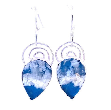 Cloud Dreams. Plume agate doublet gem earrings Sacred Spiral Collection 1 7/8