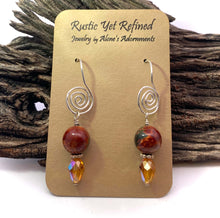 Load image into Gallery viewer, Enchanted Woodland Red Creek Jasper Spiral Earrings 1 3/4" long