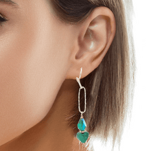 Load image into Gallery viewer, Malachite and Swarovski crystal Sterling earrings 2" long