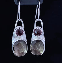 Load image into Gallery viewer, Smoky Quartz and garnet faceted sterling earrings . 2&quot; long