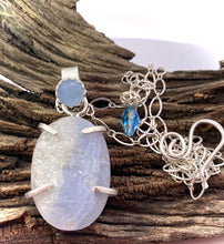 Load image into Gallery viewer, rough blue lace agate pendant showing link chain