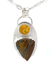 Load image into Gallery viewer, tiger iron and Baltic amber pendant