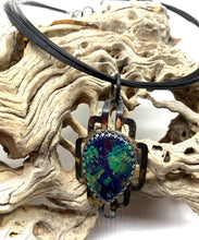 Load image into Gallery viewer, Golden Steel Azurite Pendant. 2 1/2&quot; tall