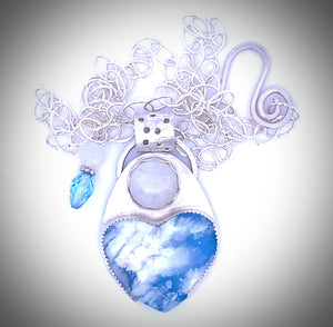 moonstone and plume agate pendant with chain