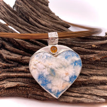 Load image into Gallery viewer, Cloud Dreams Heart Shaped Plume Agate and Topaz Pendant
