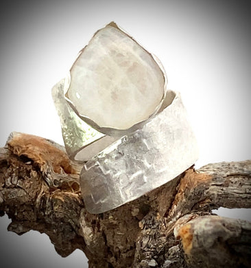 fine silver moonstone ring in natural setting