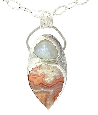 Lace agate and moonstone pendant