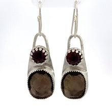 Load image into Gallery viewer, smoky quartz and garnet earrings