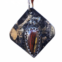 Load image into Gallery viewer, steel, 22k gold and tiger iron pendant
