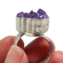 Load image into Gallery viewer, Sterling and Amethyst Geode Ring. size 9