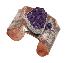 Load image into Gallery viewer, rustic jewelry cuff with amethyst geode gem