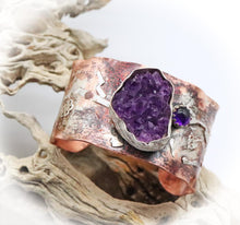 Load image into Gallery viewer, February birthstone amethyst geode gem on cuff
