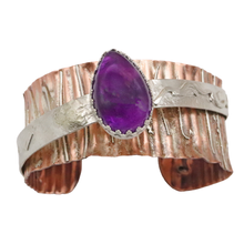 Load image into Gallery viewer, Copper and sterling amethyst cuff
