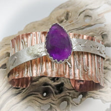 Load image into Gallery viewer, amethyst gemstone cuff in copper and sterling