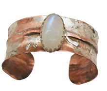 Load image into Gallery viewer, &#39;Slice of Moonlight&#39; Moonstone Copper &amp; Sterling  cuff bracelet