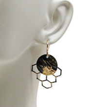 Load image into Gallery viewer, Golden Honeycomb Mini Earrings. 18k Gold and Steel. 1 3/8&quot; long