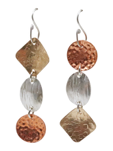 Load image into Gallery viewer, gold, silver and copper earrings