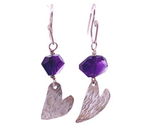 Load image into Gallery viewer, textured hearts and amethyst earring