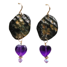 Load image into Gallery viewer, amethyst gold and steel earrings