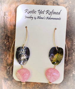 rhodochrosite and gold earrings