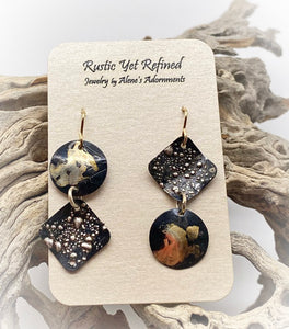 heaven and earth gold, silver and steel earrings