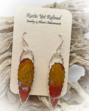 Load image into Gallery viewer, red moss agate earrings shown in natural setting