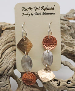 Rays of Sunshine earrings 3 textured metals