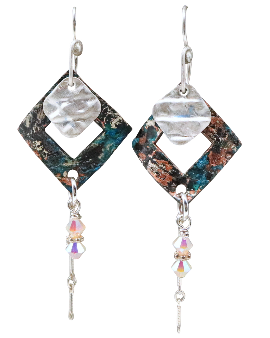 Marilyn Earrings.  Copper, sterling & Swarovski crystal