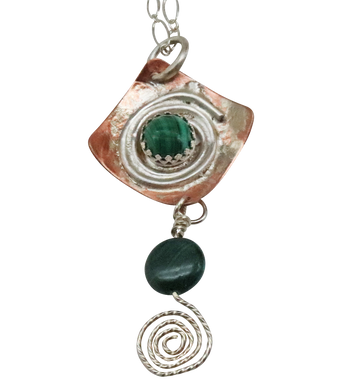 malachite gemstone spiral pendant