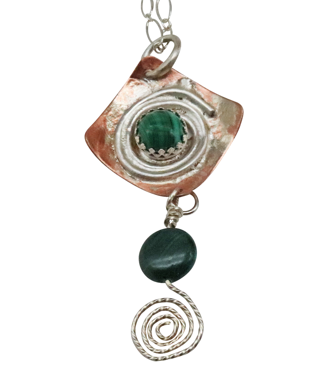 malachite gemstone spiral pendant