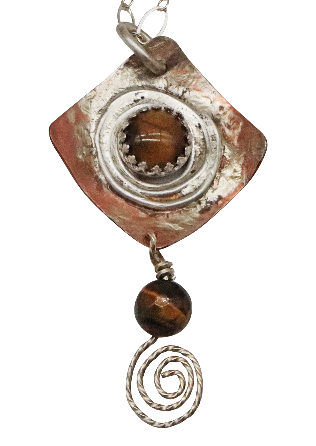 closeup of tigers eye pendant spiral design