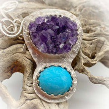 Load image into Gallery viewer, Buried Treasure Amethyst Geode & Turquoise Pendant