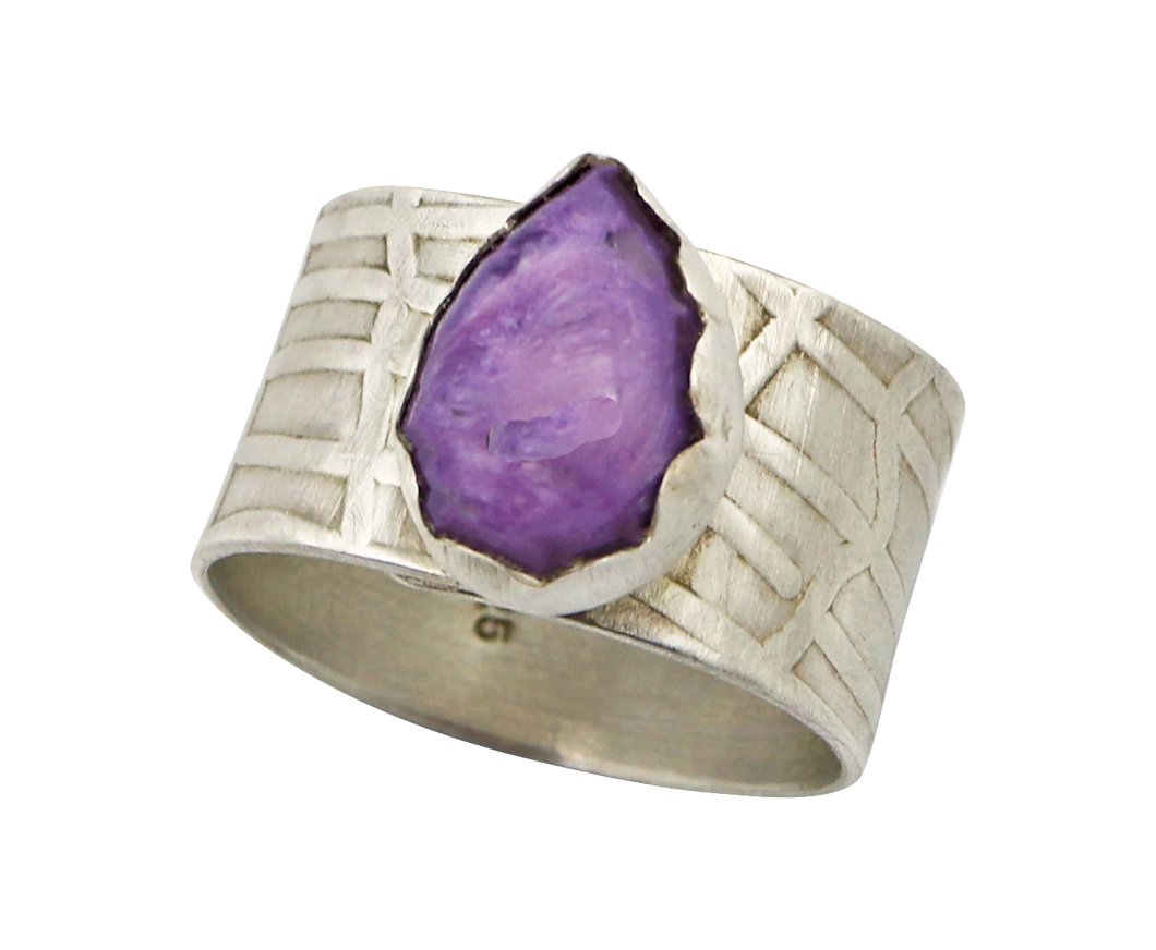 Russian charoite gemstone sterling ring is one of a kind