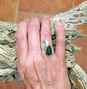 handmade ring with malachite gemstone