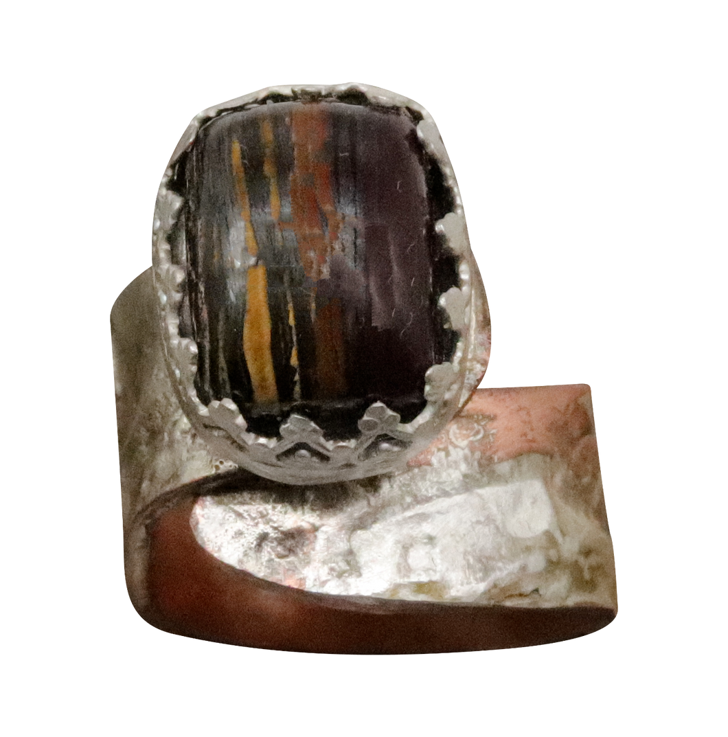 tiger iron gemstone rustic ring