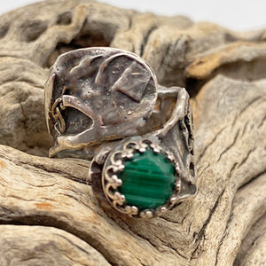 antiqued sterling malachite ring