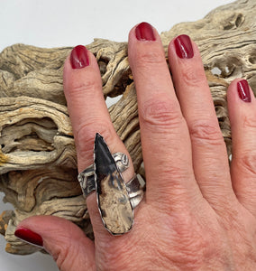 antiqued sterling palmwood root gemstone ring