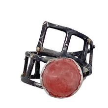 Load image into Gallery viewer, steel and silver rhodochrosite ring