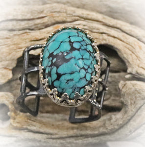 steel silver and turquoise ring