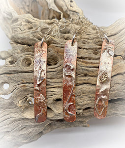 Copper & Sterling Silver skinny Pendant. Dare to Dream Collection. 2" tall